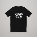 Infinite Love T-shirt, white print on black, front view