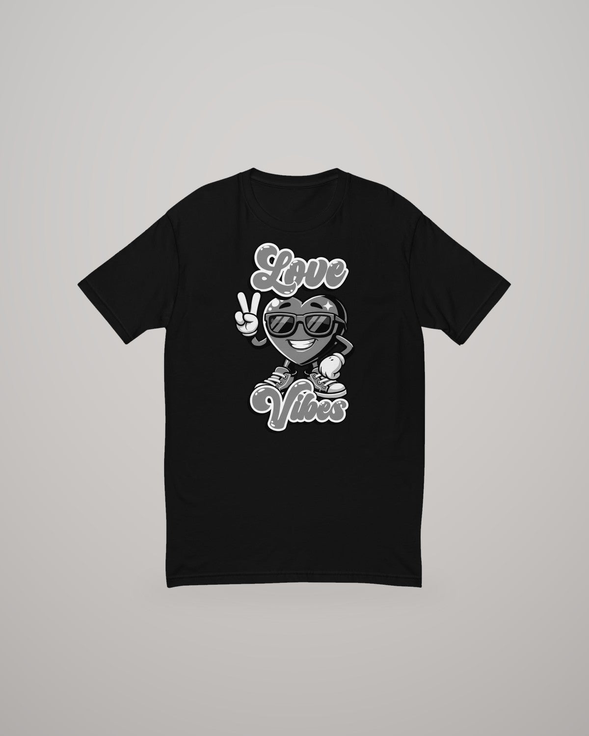 Love Vibes T-shirt, black and white print on black, front view