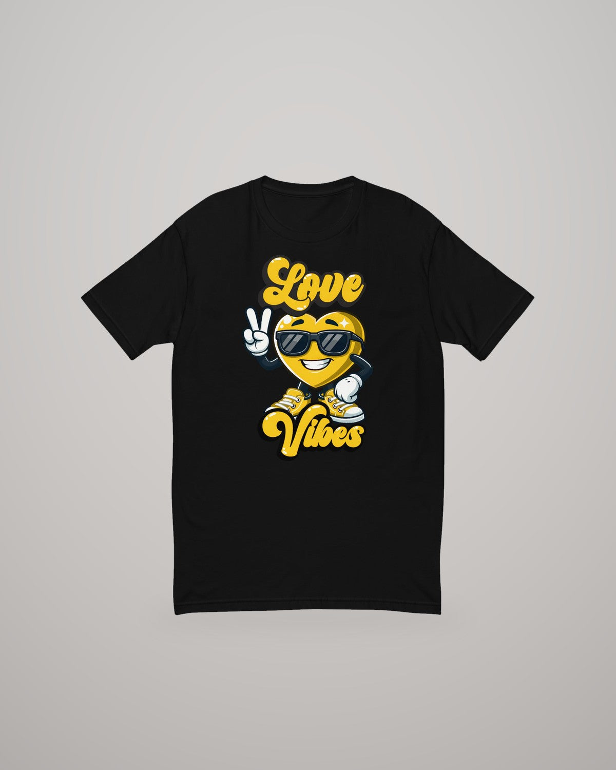 Love Vibes T-shirt, yellow print on black, front view