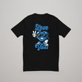 Love Vibes T-shirt, blue print on black, front view