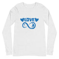 Infinite Love design on an ash unisex long sleeve tee, front view