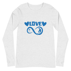 Infinite Love design on an ash unisex long sleeve tee, front view
