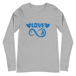 Infinite Love design on an athletic heather unisex long sleeve tee, front view