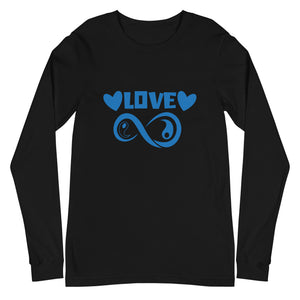 Infinite Love design on a black unisex long sleeve tee, front view