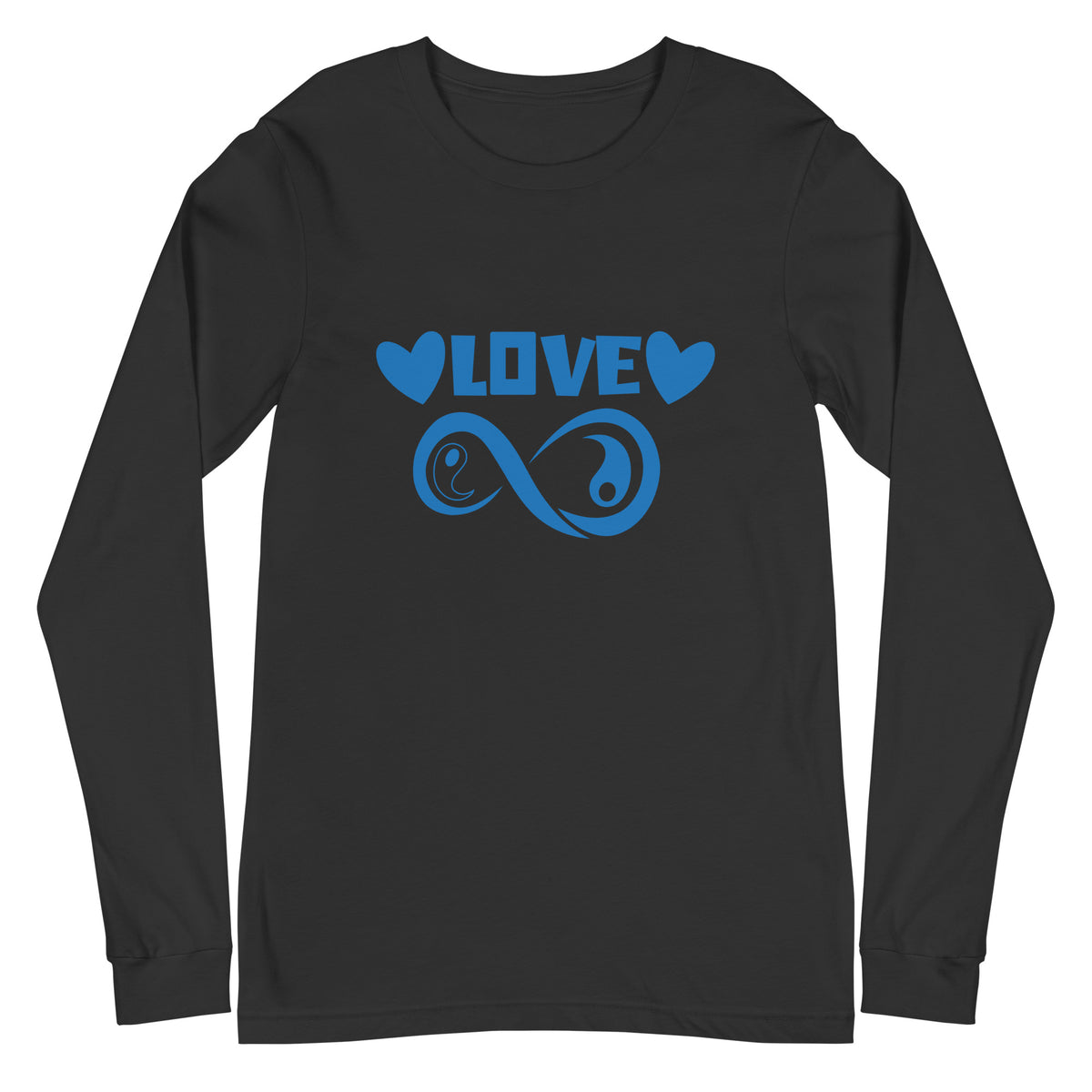 Infinite Love design on a dark grey unisex long sleeve tee, front view