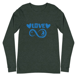 Infinite Love design on a heather forest unisex long sleeve tee, front view