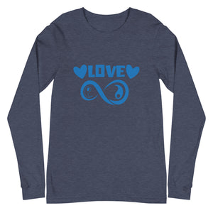 Infinite Love design on a heather navy unisex long sleeve tee, front view