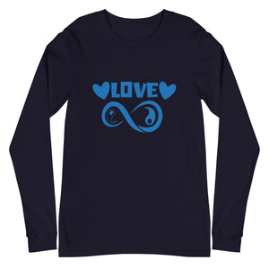 Infinite Love design on a navy unisex long sleeve tee, front view
