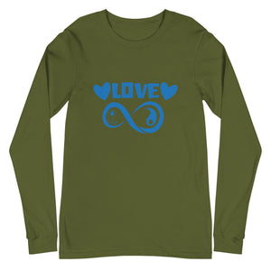 Infinite Love design on an olive unisex long sleeve tee, front view