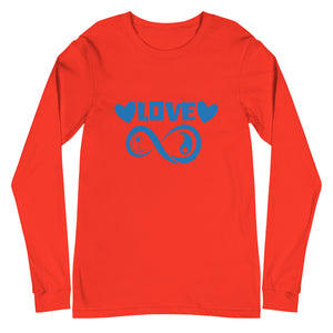 Infinite Love design on a poppy unisex long sleeve tee, front view