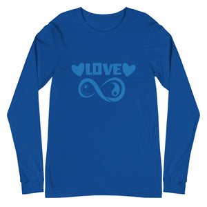 Infinite Love design on a true royal unisex long sleeve tee, front view