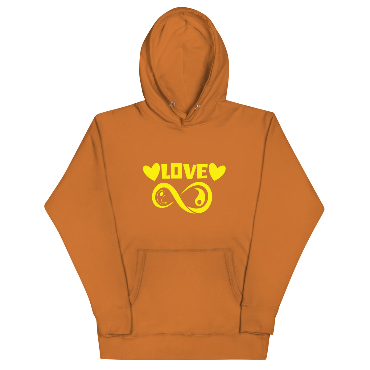 Infinite Love design on an adobe unisex hoodie, front view