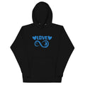 Infinite Love design on a black unisex hoodie, front view