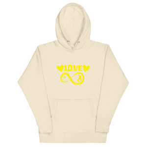 Infinite Love design on a bone unisex hoodie, front view