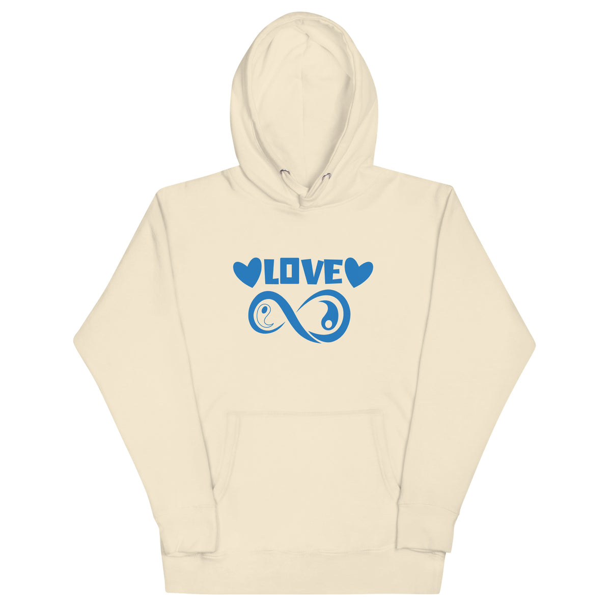 Infinite Love design on a bone unisex hoodie, front view