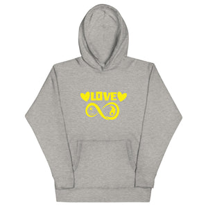 Infinite Love design on a carbon grey unisex hoodie, front view
