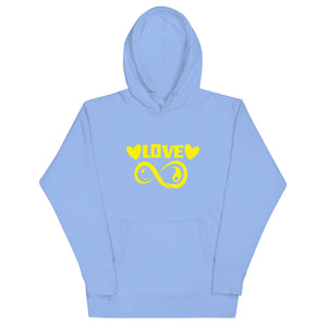 Infinite Love design on a carolina blue unisex hoodie, front view