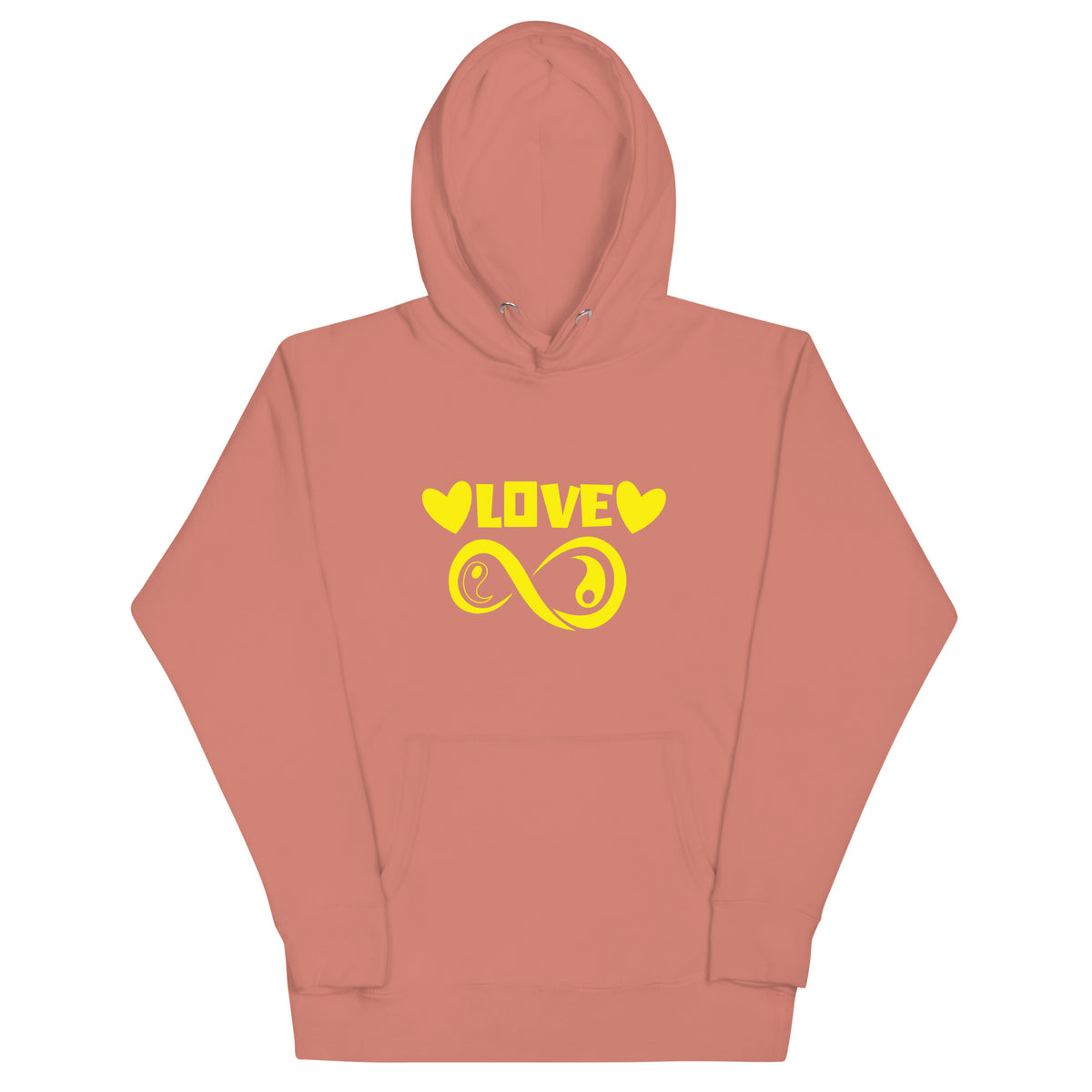 Infinite Love design on a dusty rose unisex hoodie, front view
