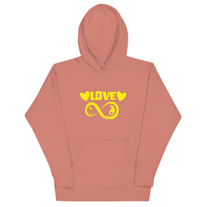 Infinite Love design on a dusty rose unisex hoodie, front view
