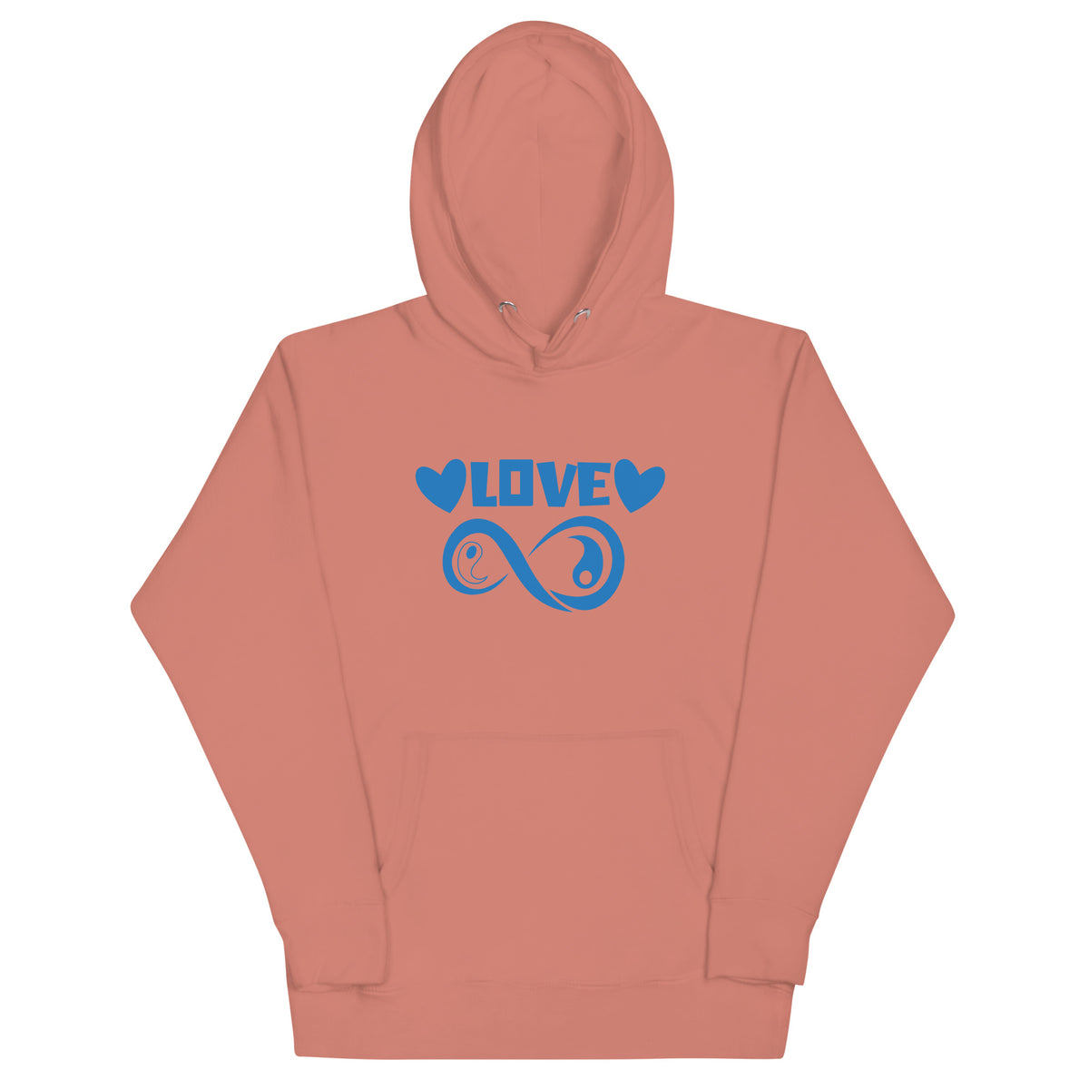 Infinite Love design on a dusty rose unisex hoodie, front view