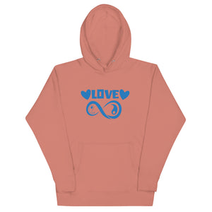 Infinite Love design on a dusty rose unisex hoodie, front view