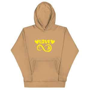 Infinite Love design on a khaki unisex hoodie, front view