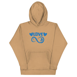 Infinite Love design on a khaki unisex hoodie, front view