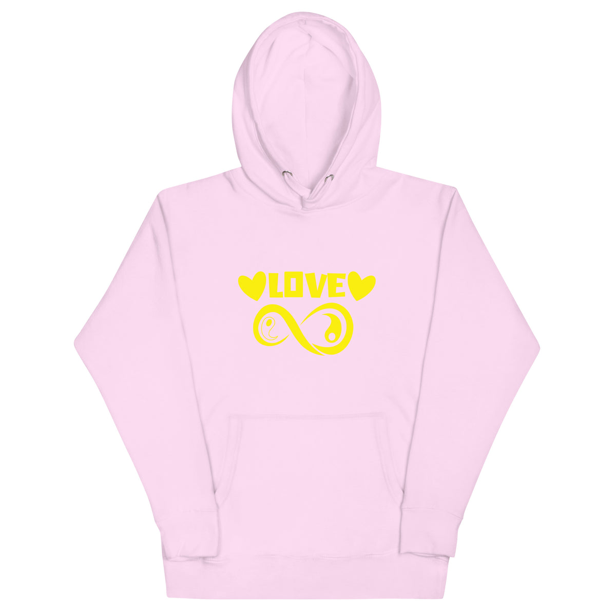 Infinite Love design on a lavender unisex hoodie, front view