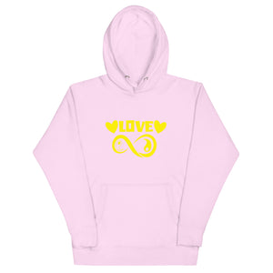 Infinite Love design on a lavender unisex hoodie, front view