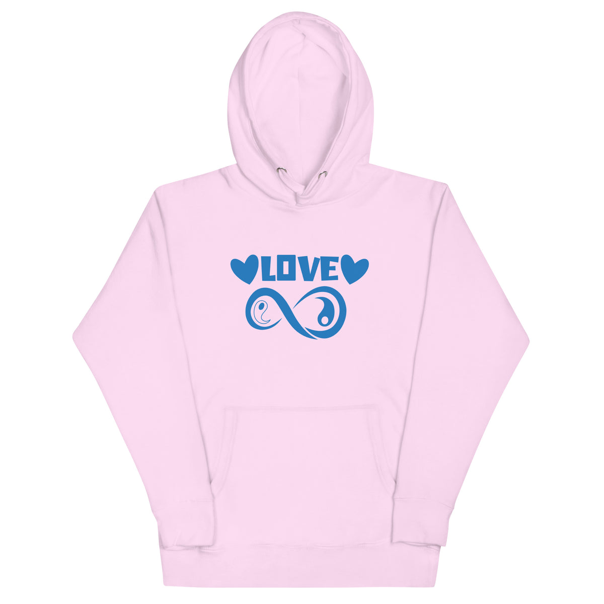 Infinite Love design on a lavender unisex hoodie, front view