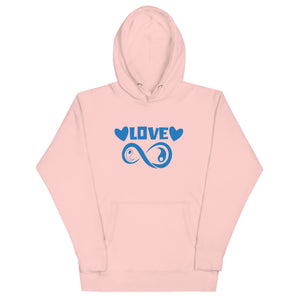 Infinite Love design on a light pink unisex hoodie, front view