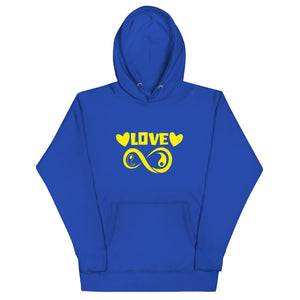 Infinite Love design on a team royal unisex hoodie, front view