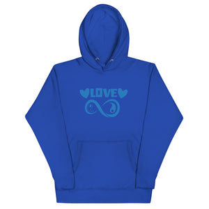 Infinite Love design on a team royal unisex hoodie, front view