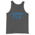 Infinite Love design on an asphalt unisex tank top, front view