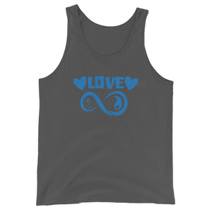 Infinite Love design on an asphalt unisex tank top, front view