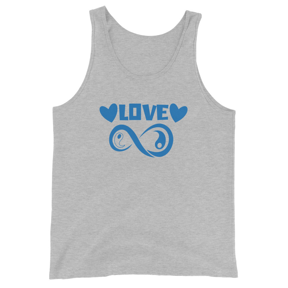 Infinite Love design on an athletic heather unisex tank top, front view