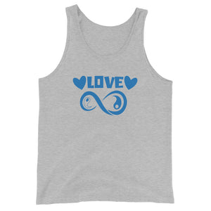 Infinite Love design on an athletic heather unisex tank top, front view