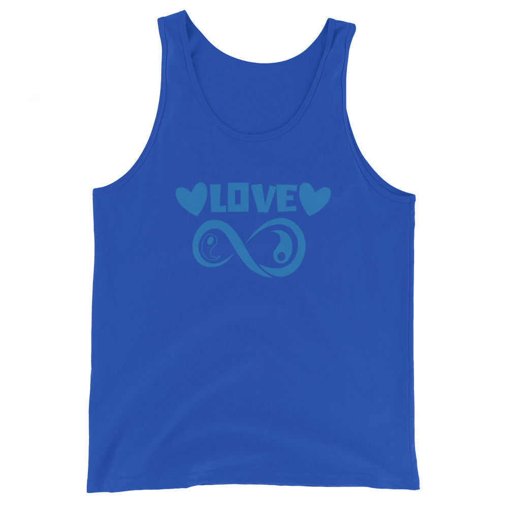 Infinite Love design on a true royal unisex tank top, front view