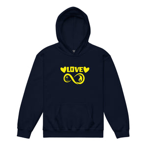 Infinite Love design on a navy youth hoodie, front view