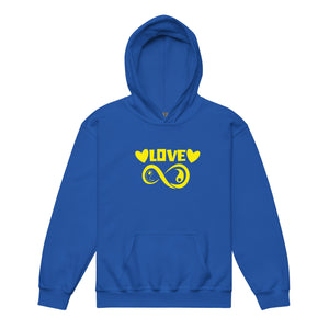 Infinite Love design on a royal youth hoodie, front view