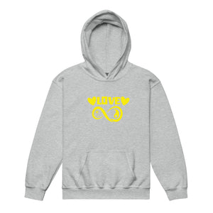 Infinite Love design on a sport grey youth hoodie, front view