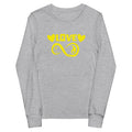 Infinite Love design on an athletic heather youth long sleeve tee, front view