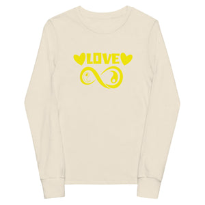 Infinite Love design on a natural youth long sleeve tee, front view