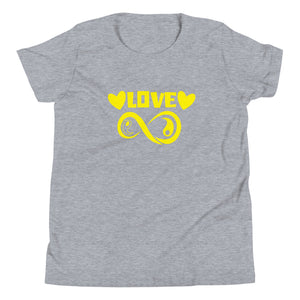 Infinite Love design on an athletic heather youth tee, front view