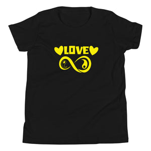 Infinite Love design on a black youth tee, front view