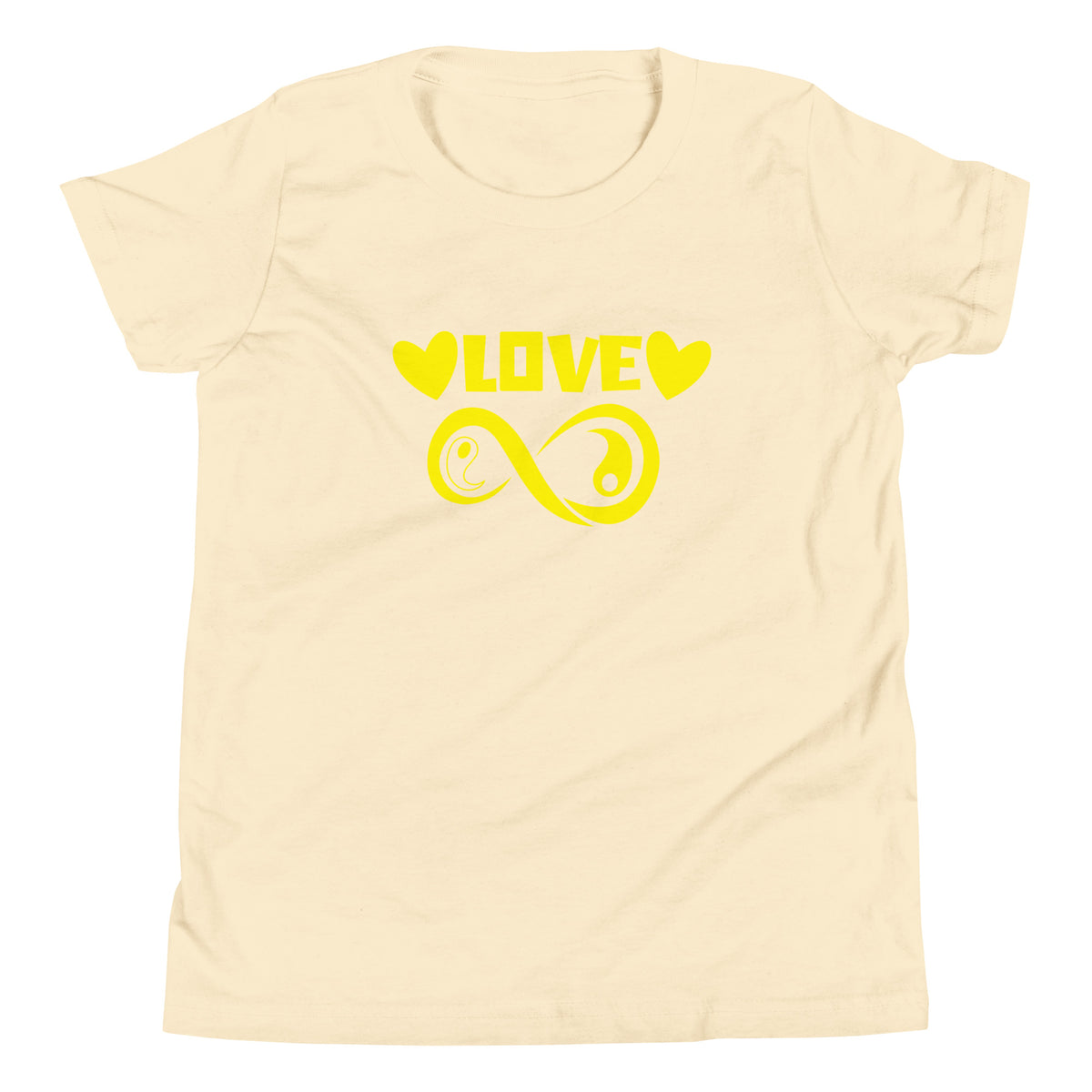 Infinite Love design on a natural youth tee, front view