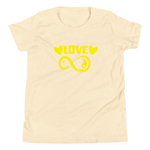 Infinite Love design on a natural youth tee, front view