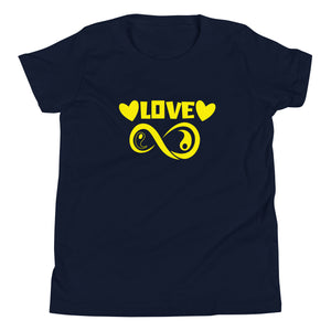 Infinite Love design on a navy youth tee, front view