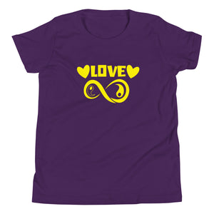 Infinite Love design on a team purple youth tee, front view