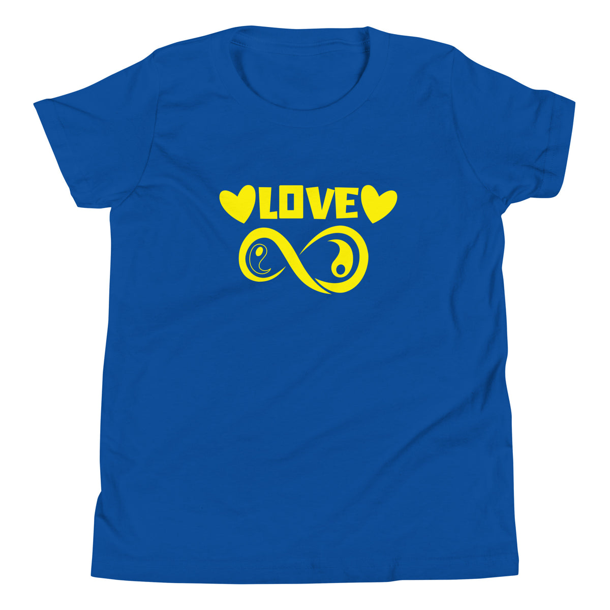 Infinite Love design on a true royal youth tee, front view